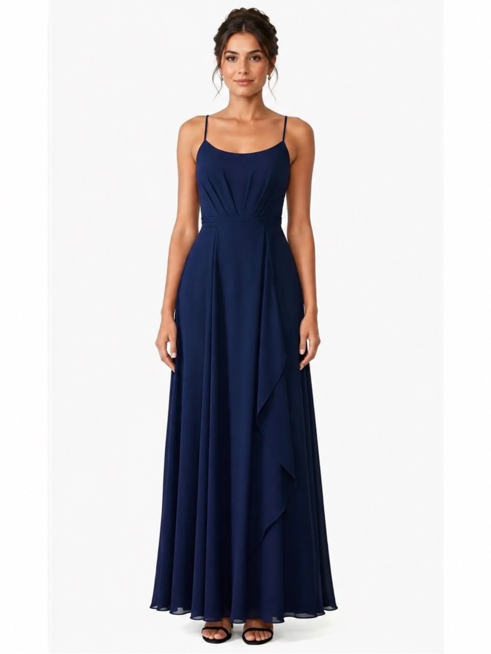 AMSALE Navy Blue Gown Campbell Spaghetti Strap Navy Formal Gown Bridesmaid Dress